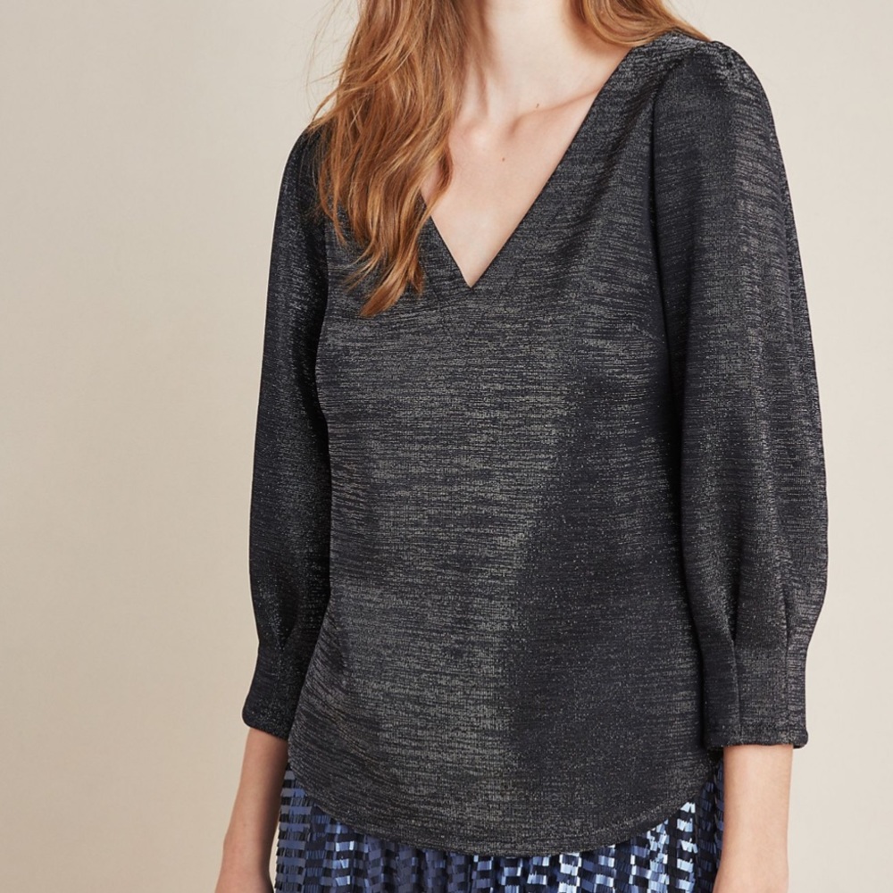 Anthropologie Rose Cassidy Sheer 3/4 Metallic Top